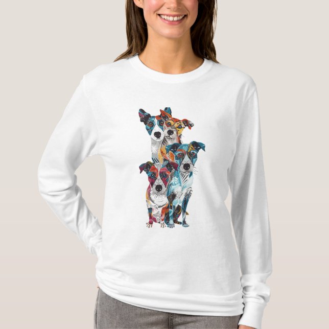 Cute Whimsical Colorful Folk Art Dog T-Shirt  (Front)