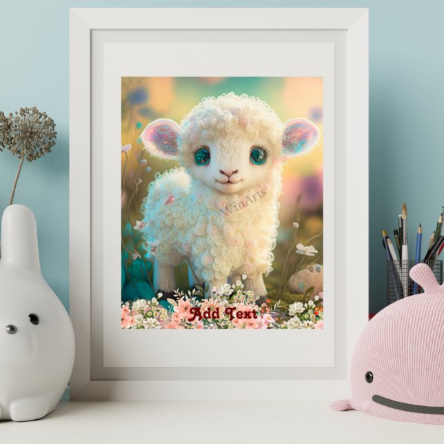 Cute Whimsical Colorful Lamb Flowers Nursery Poster (Creator Uploaded)