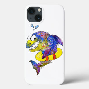 Cute Whimsical Colorful Shark in Float iPhone 13 Case