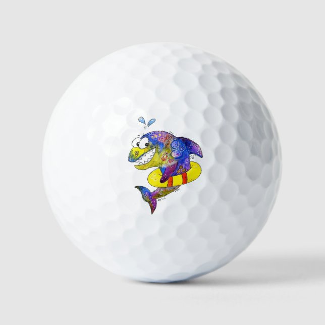Cute Whimsical Colorful Shark in Float Golf Balls (Front)