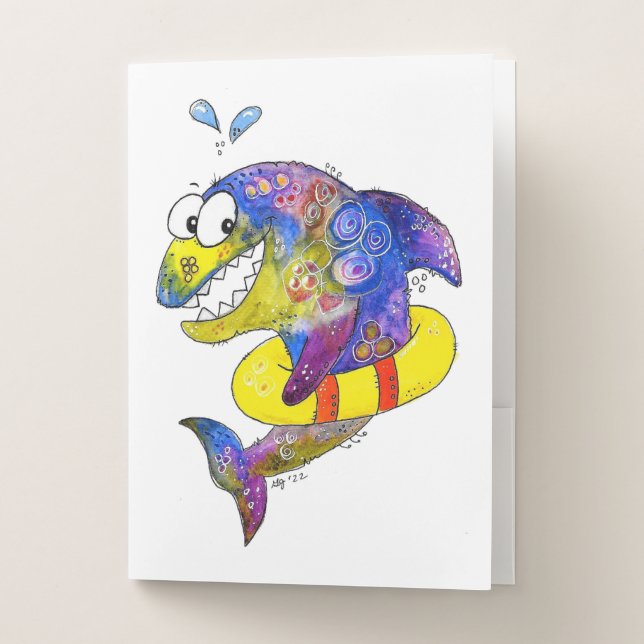 Cute Whimsical Colorful Shark in Float Pocket Folder (Front)