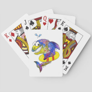Cute Whimsical Colorful Shark in Float Poker Cards