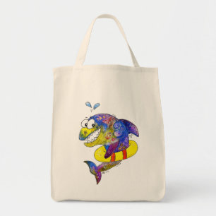 Cute Whimsical Colorful Shark in Float Tote Bag