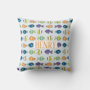 Cute Whimsical Colorful Tropical Ocean Fish Throw Pillow