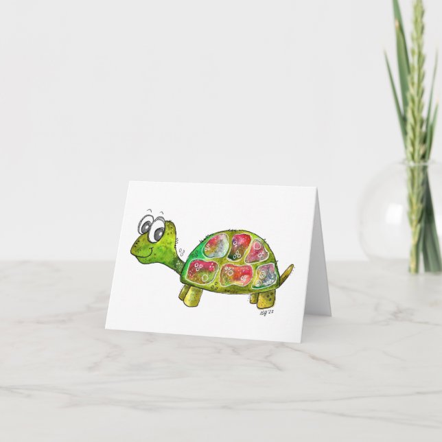 Cute Whimsical Colorful Turtle Card (Front)
