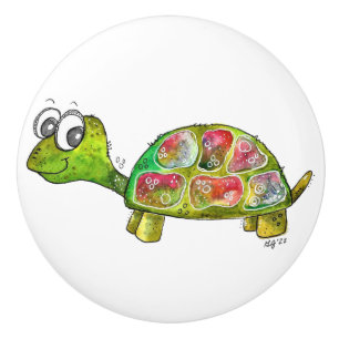 Cute Whimsical Colorful Turtle Ceramic Knob