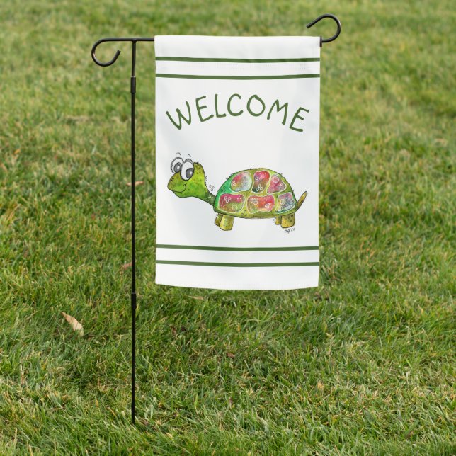Cute Whimsical Colorful Turtle Garden Flag (In SItu)