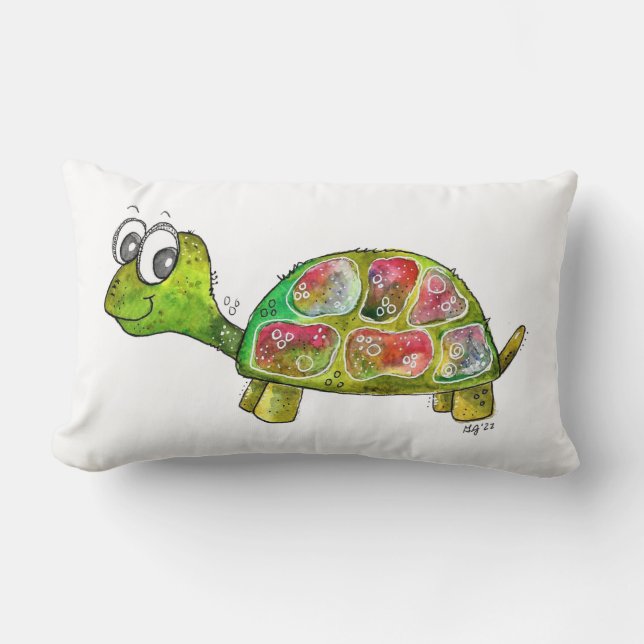 Cute Whimsical Colorful Turtle Lumbar Pillow (Front)