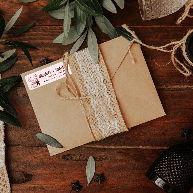 Cute Whimsical Couple Doodle | Monogram Wedding Label (Creator Uploaded)