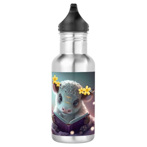 Cute whimsical cow reading a book  stainless steel water bottle