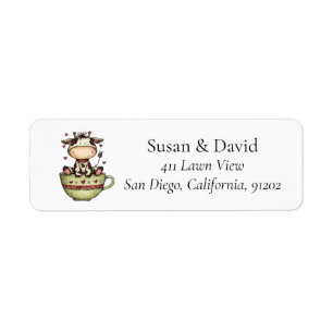 Cute Whimsical Cow Teacup Barnyard Farmhouse Label