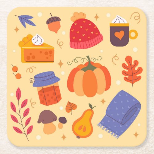 Cute Whimsical Cozy Fall Season  Square Paper Coaster