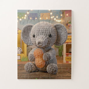 Cute Whimsical Crocheted Elephant at the Zoo  Jigsaw Puzzle