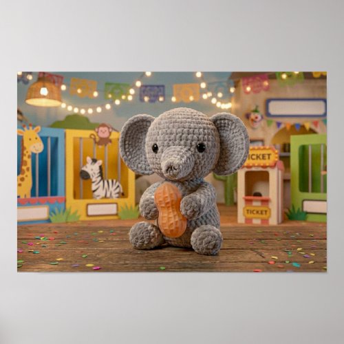 Cute Whimsical Crocheted Elephant at the Zoo  Poster