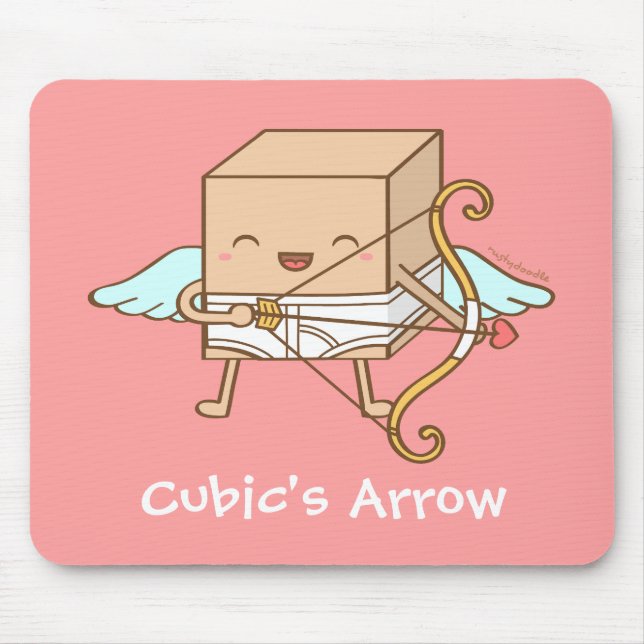 Cute Whimsical Cubic Cupid Arrow Funny Pun Mouse Pad (Front)