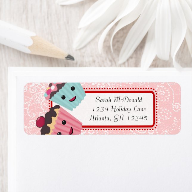 Cute Whimsical Cupcake Swirl Hearts Red Pink Dots Label (Insitu)