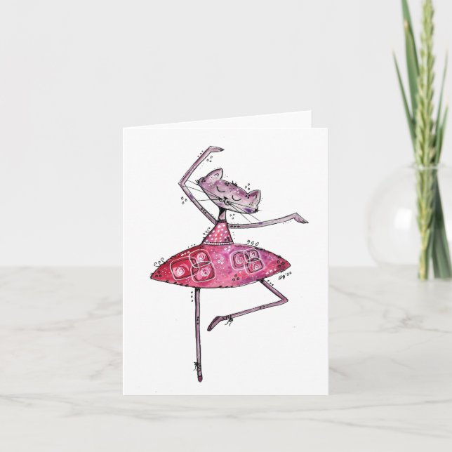 Cute Whimsical Dancing Cat  Card (Front)