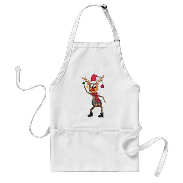 Cute Whimsical Dancing Christmas Deer Adult Apron (Front)
