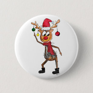 Cute Whimsical Dancing Christmas Deer Button