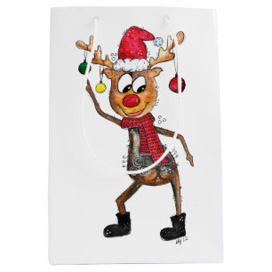 Cute Whimsical Dancing Christmas Deer Medium Gift Bag