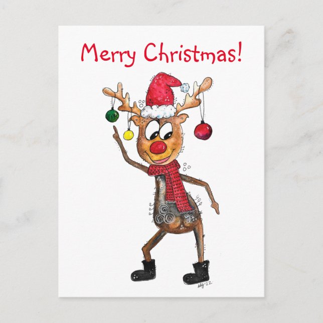 Cute Whimsical Dancing Christmas Deer Postcard (Front)