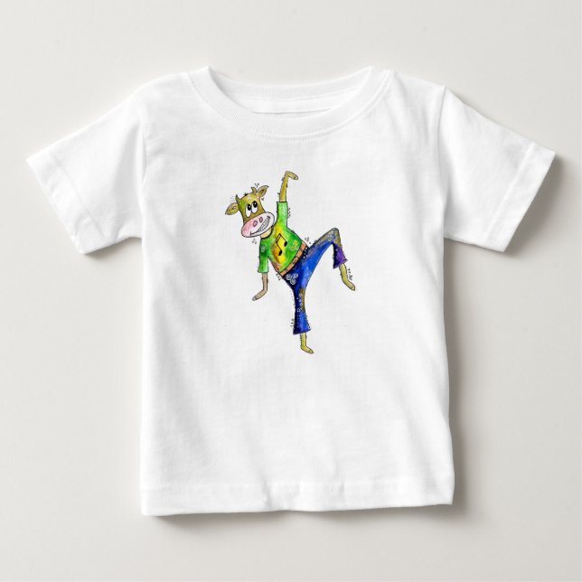Cute Whimsical Dancing Cow Baby T-Shirt (Front)