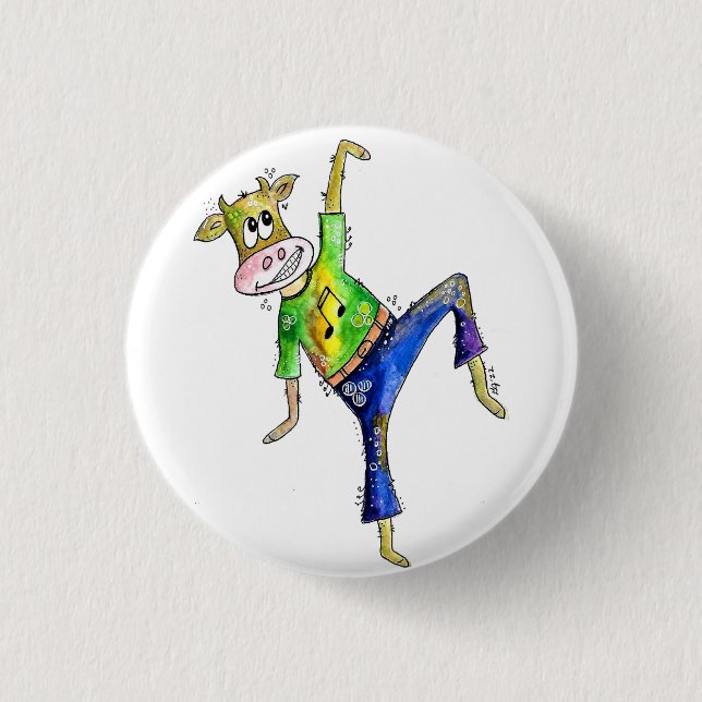 Cute Whimsical Dancing Cow Button (Front)