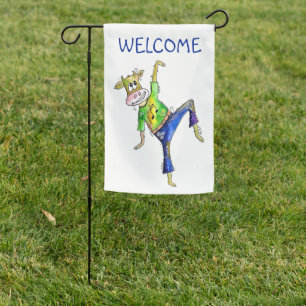 Cute Whimsical Dancing Cow Garden Flag