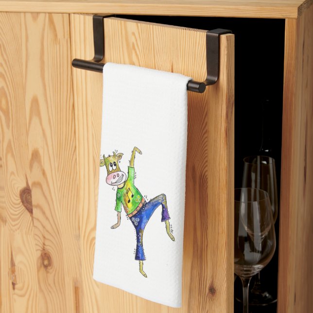 Cute Whimsical Dancing Cow Kitchen Towel (Thirds Fold)