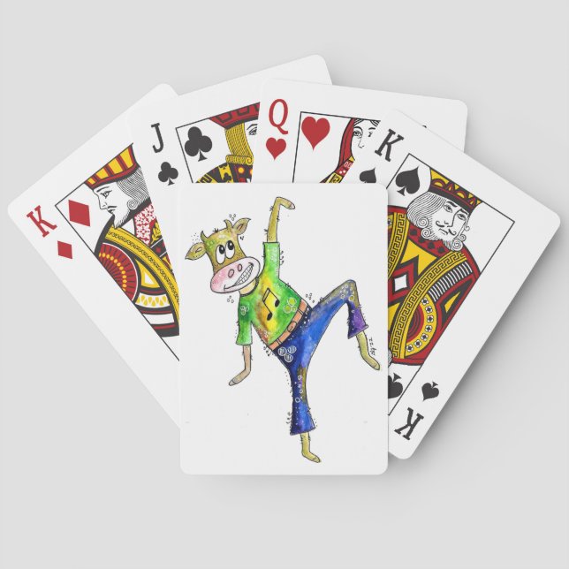 Cute Whimsical Dancing Cow Poker Cards (Back)