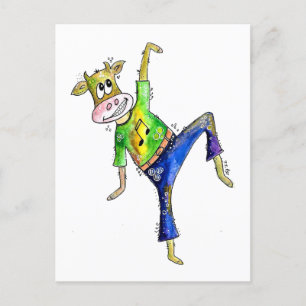 Cute Whimsical Dancing Cow Postcard