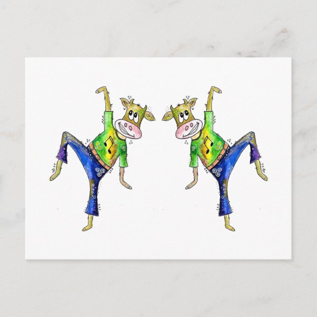 Cute Whimsical Dancing Cow Postcard (Front)