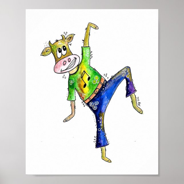 Cute Whimsical Dancing Cow Poster (Front)