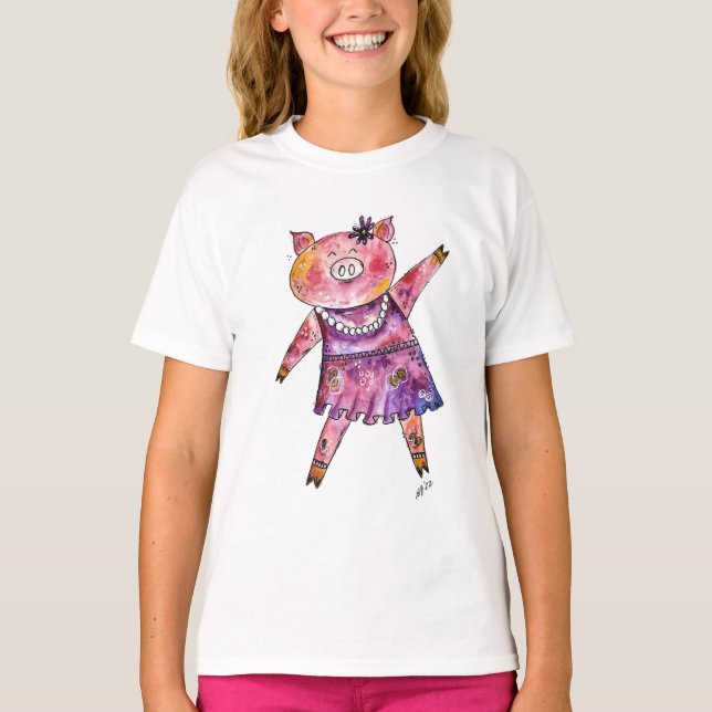 Cute Whimsical Dancing Pig T-Shirt (Front)