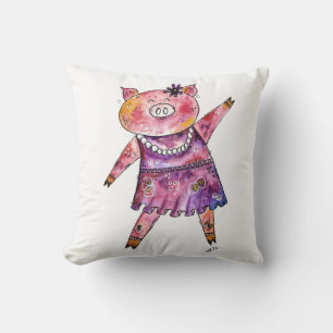 Cute Whimsical Dancing Pig Throw Pillow