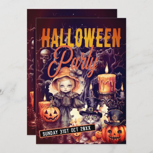 Cute Whimsical Darkness Halloween Party Invitation