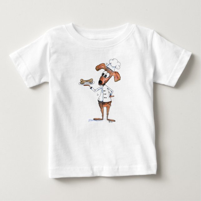 Cute Whimsical Dog Chef Baby T-Shirt (Front)