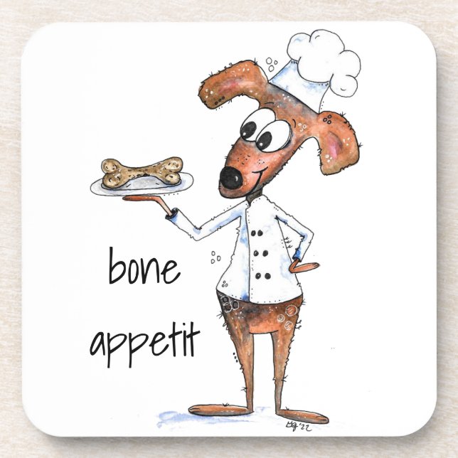 Cute Whimsical Dog Chef Beverage Coaster (Front)