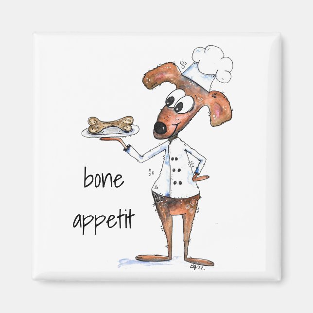 Cute Whimsical Dog Chef Magnet (Front)