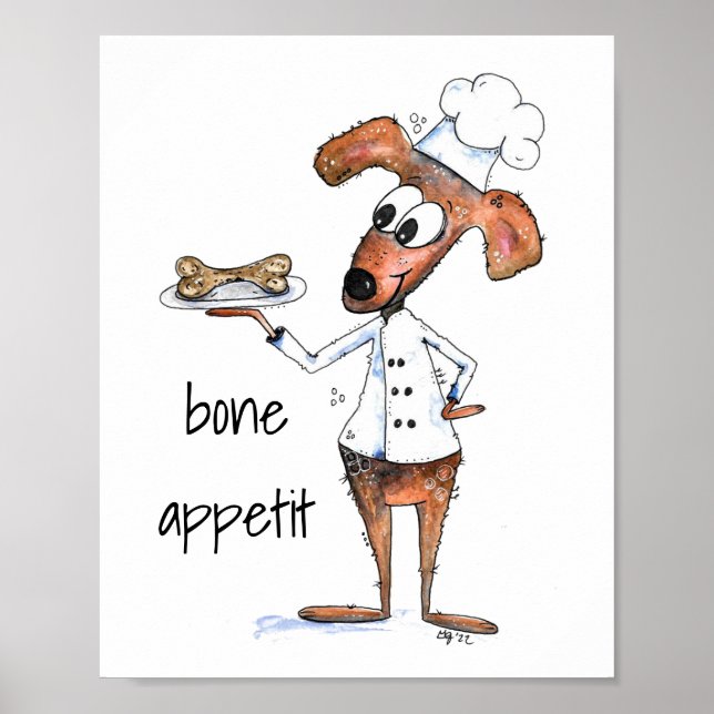Cute Whimsical Dog Chef Poster (Front)