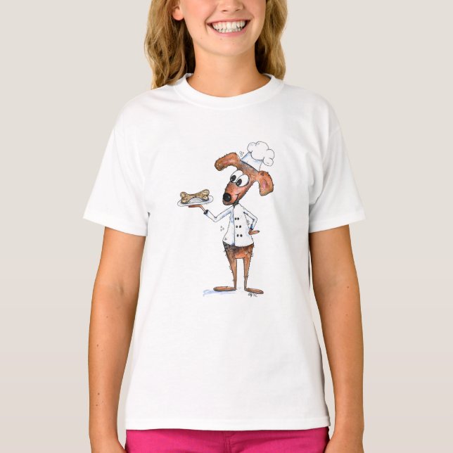 Cute Whimsical Dog Chef T-Shirt (Front)