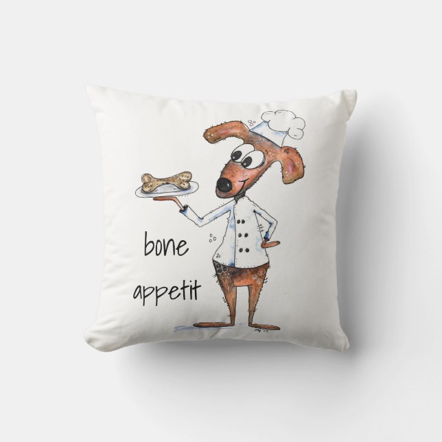Cute Whimsical Dog Chef Throw Pillow (Front)