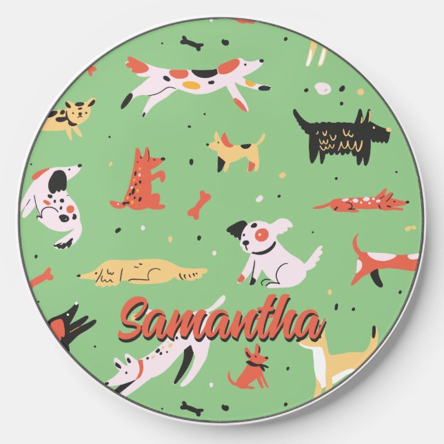 Cute Whimsical Dog Pattern Dog Lover Personalized Wireless Charger (Front)