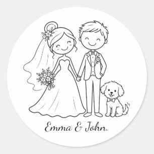 Cute Whimsical Dog Wedding Bride Groom Favor Classic Round Sticker
