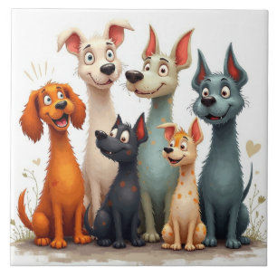 Cute whimsical dogs ceramic tile