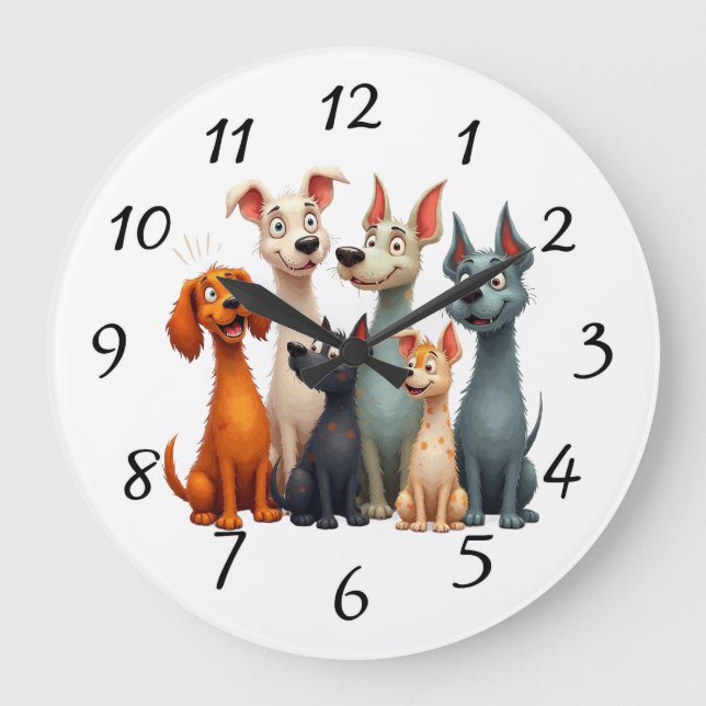 Cute whimsical dogs large clock (Front)