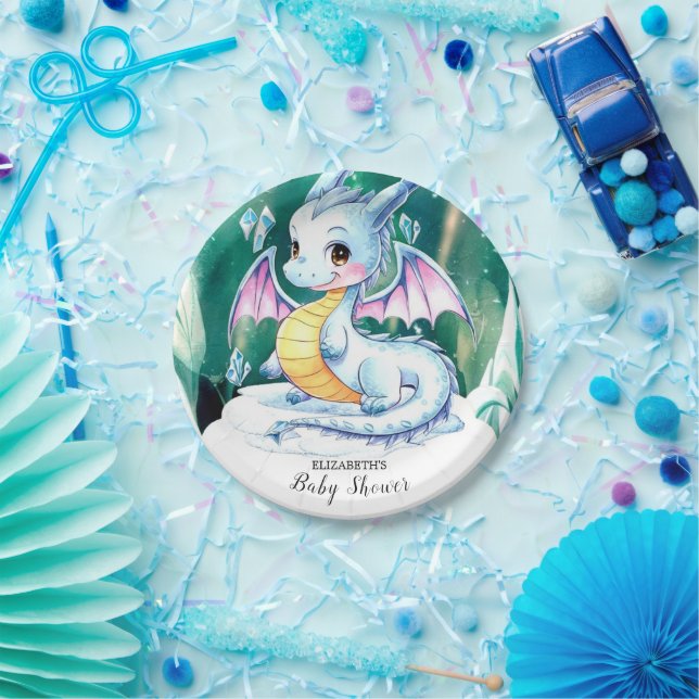 Cute Whimsical Dragon Baby Shower Paper Plates (Party)