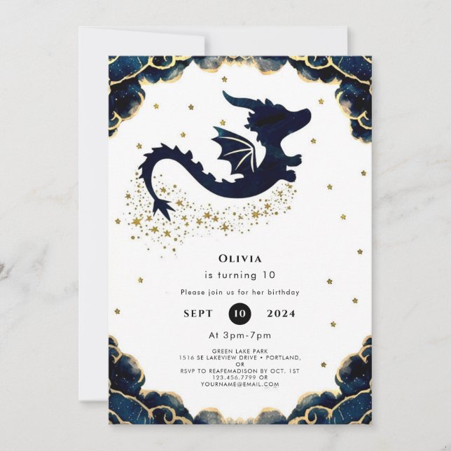 Cute Whimsical Dragon Birthday Invitation (Front)