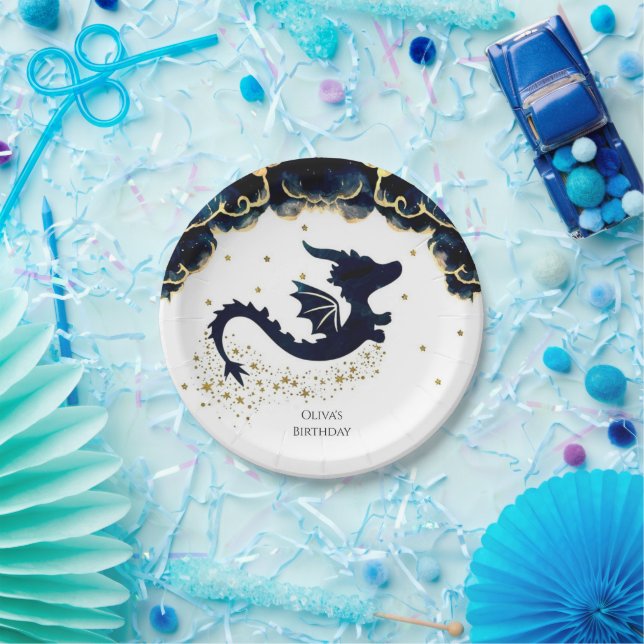 Cute Whimsical Dragon Birthday Paper Plates (Party)