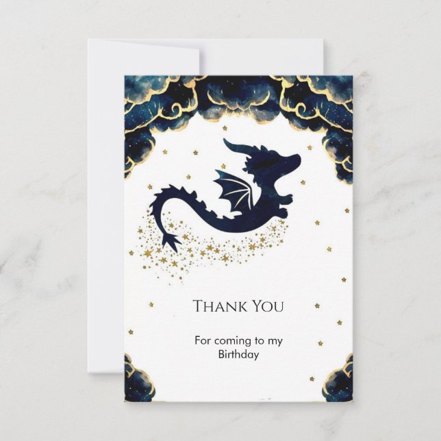 Cute Whimsical Dragon Birthday Thank You Card (Front)